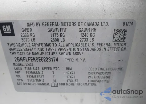 2014 Chevrolet Equinox 1Lt from USA, damaged, VIN 2GNFLFEK9E6238174